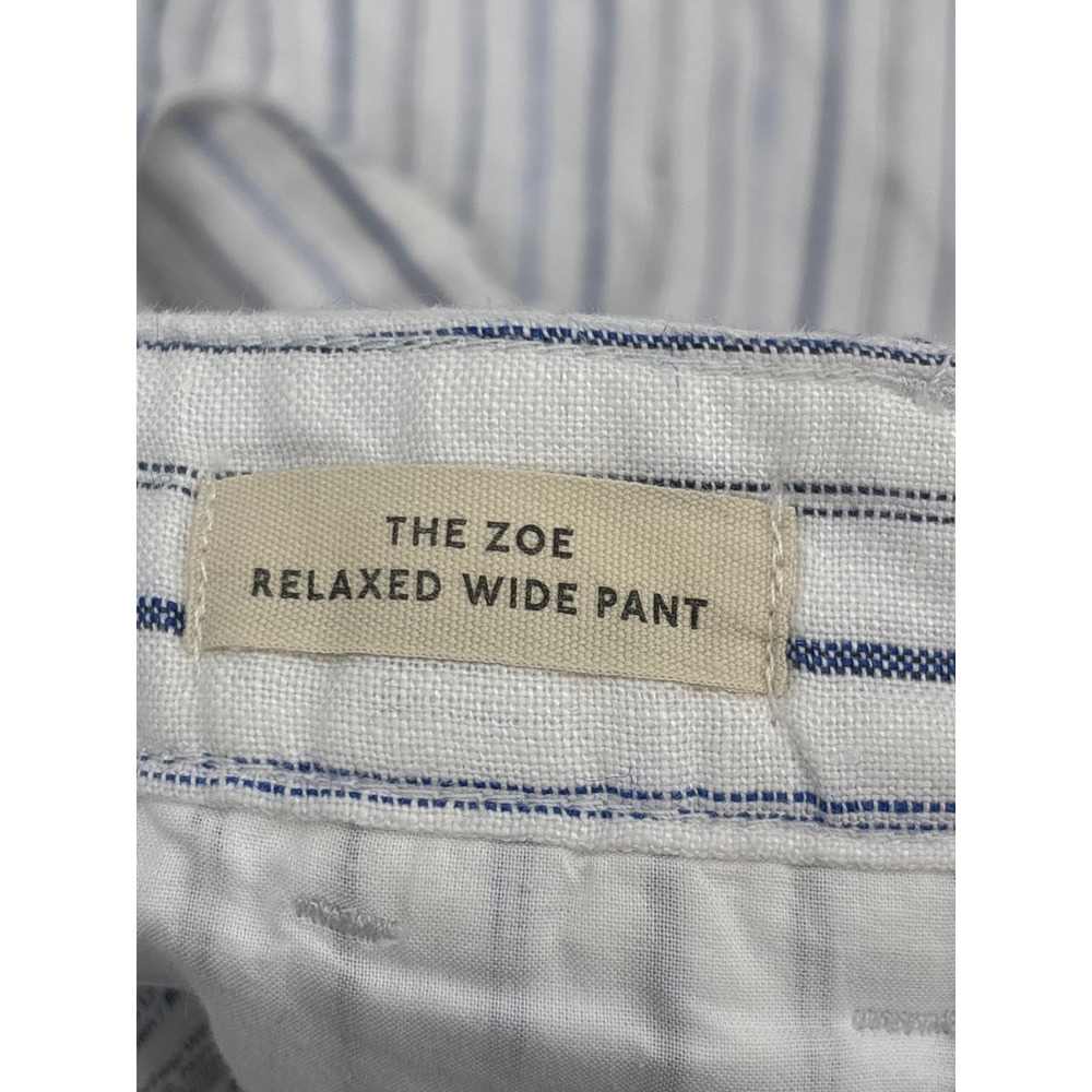 Madewell The Zoe Relaxed Wide Pant 100% Linen Striped White Blue size 6 NV159 - Picture 11 of 13